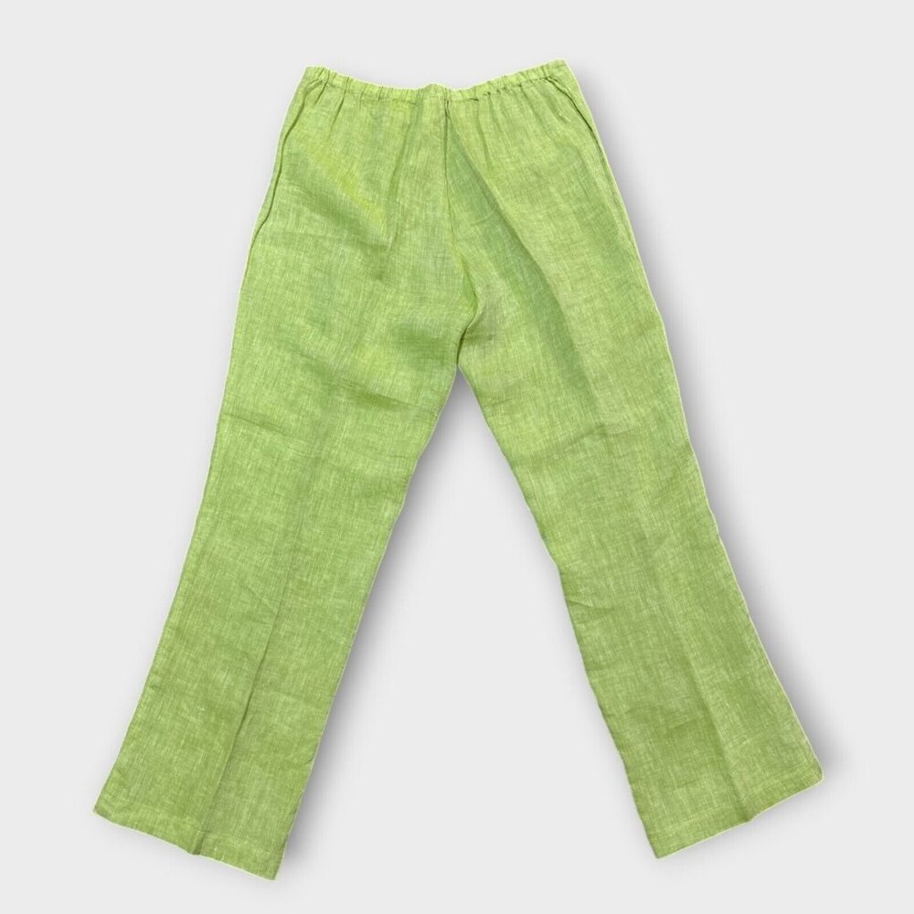 Vintage Womens Linen Pants M Green Wide Leg Coastal Vacay Beach Hawaii Tropical - Picture 2 of 8